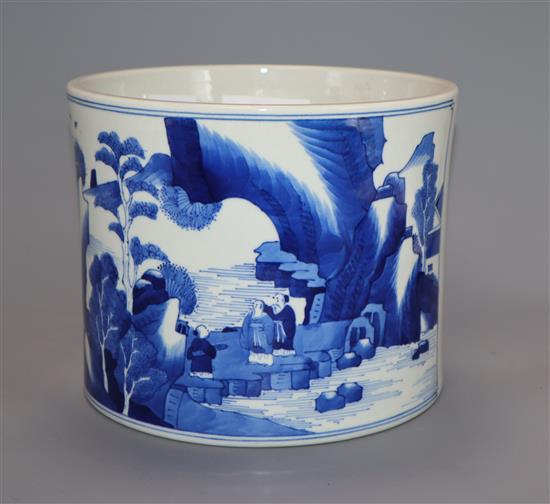 A Chinese blue and white brush pot diameter 20cm